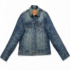 Levis Denim Jean Jacket Blue Cotton Men's Medium Nice Whisker Fade Pattern